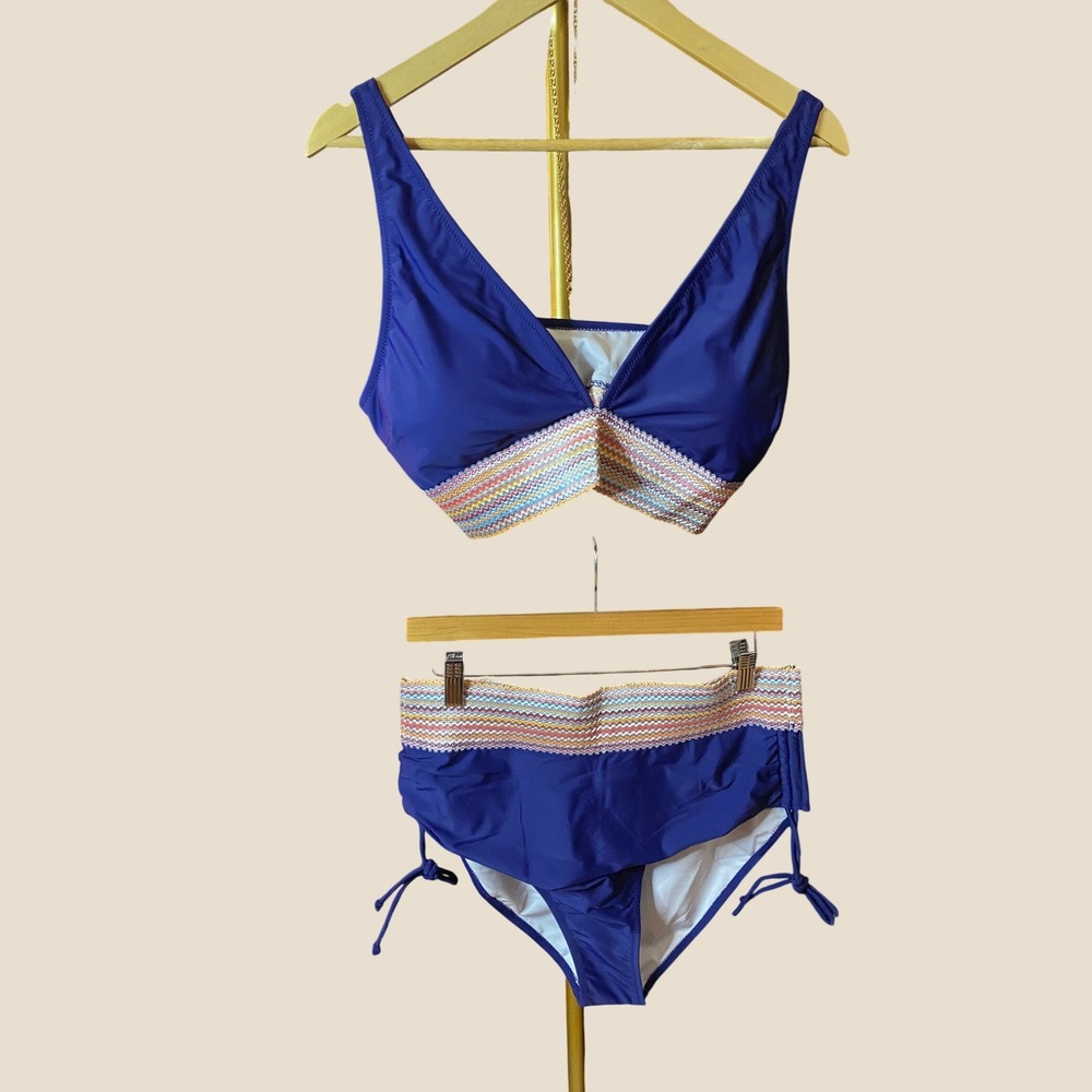 Blooming Jelly Blue High Waisted Bikini Set Crochet Trim Size XL New With Tags